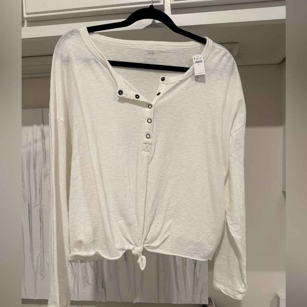 Aerie front tie snap front long sleeve shirt size large white NWT